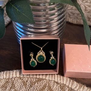 Elegant Green Pendant and Earring Set